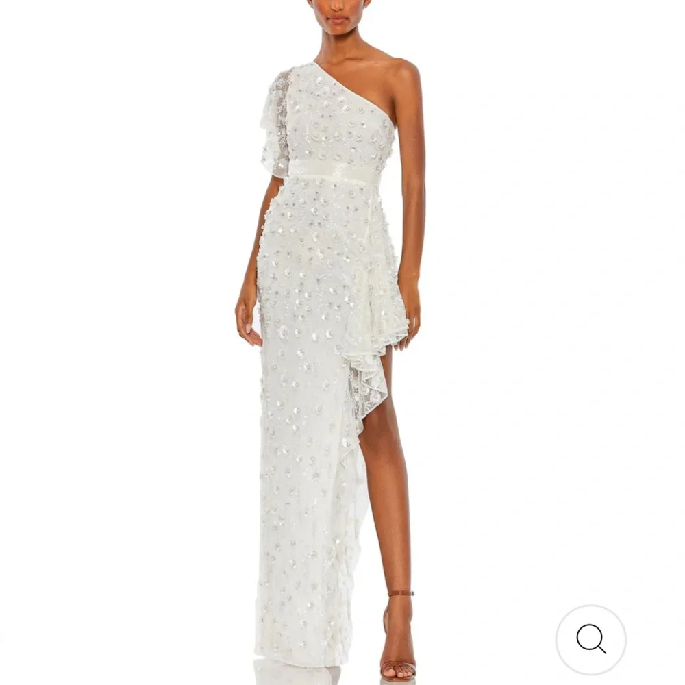 Mac Duggal NWT 4 One Shoulder Embellished High Low Asymmetric Gown White - Picture 13 of 13